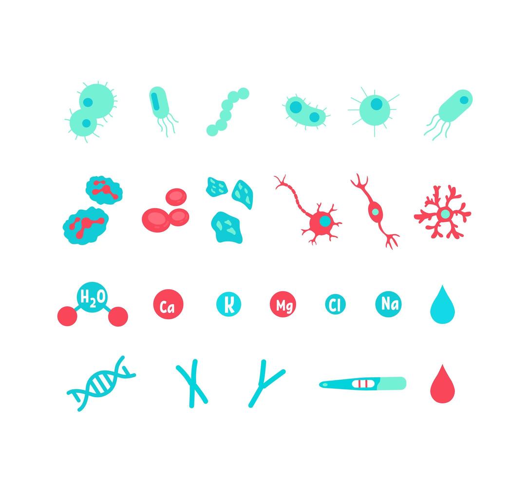 conjunto de objetos de microbiología vector