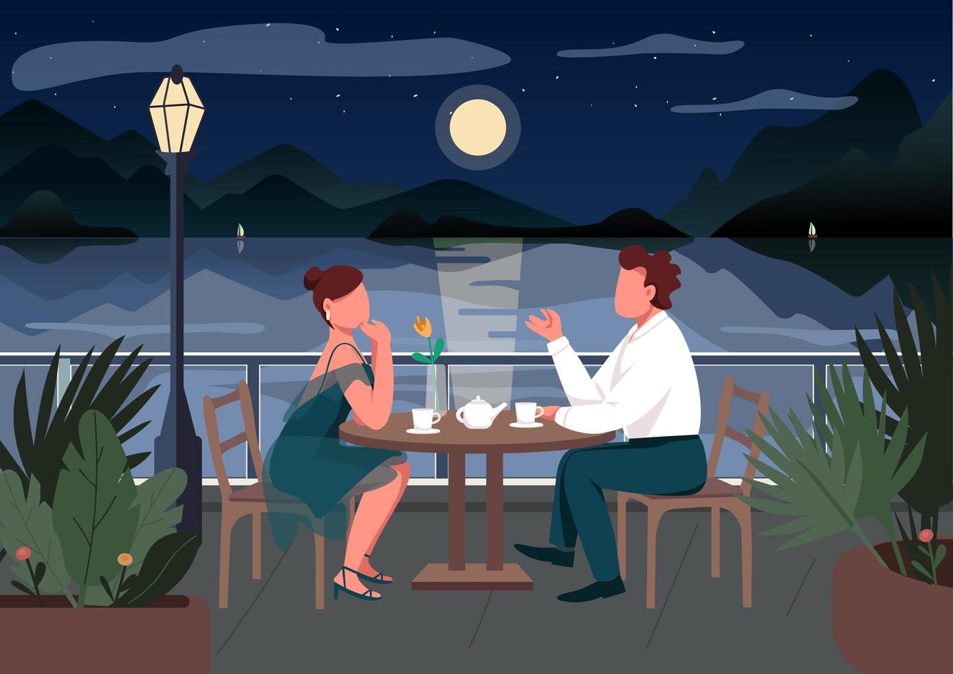 Romantic date in seaside resort town vector