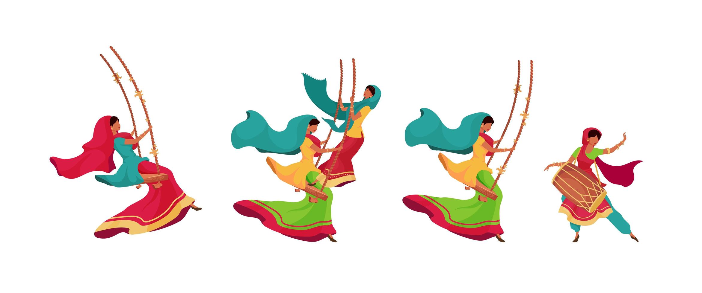 Teej celebration characters set vector