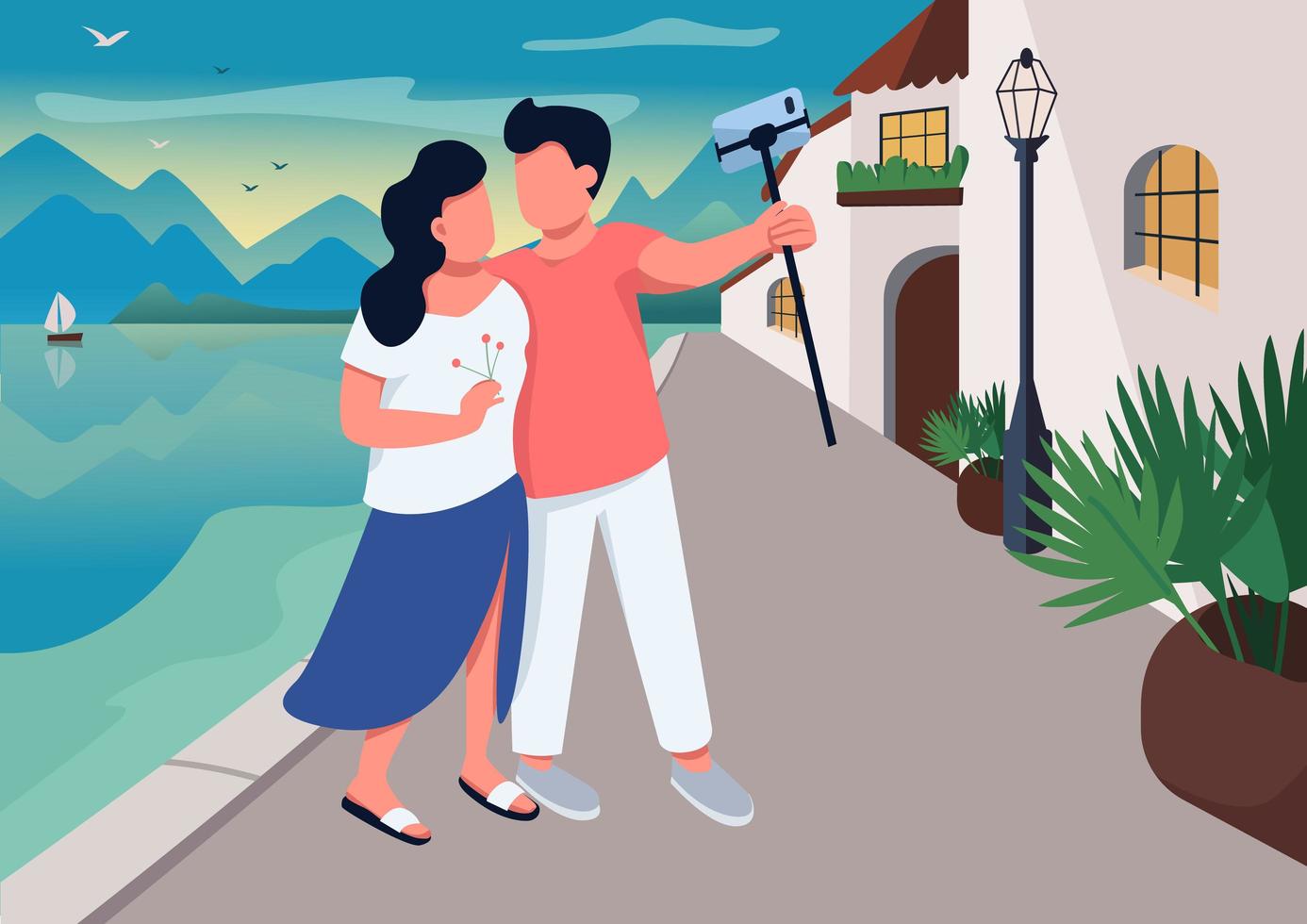 cita de pareja en pueblo turístico vector