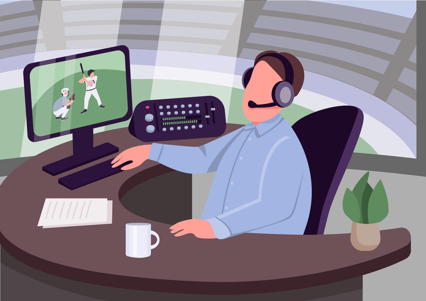 Sports commentator workplace vector