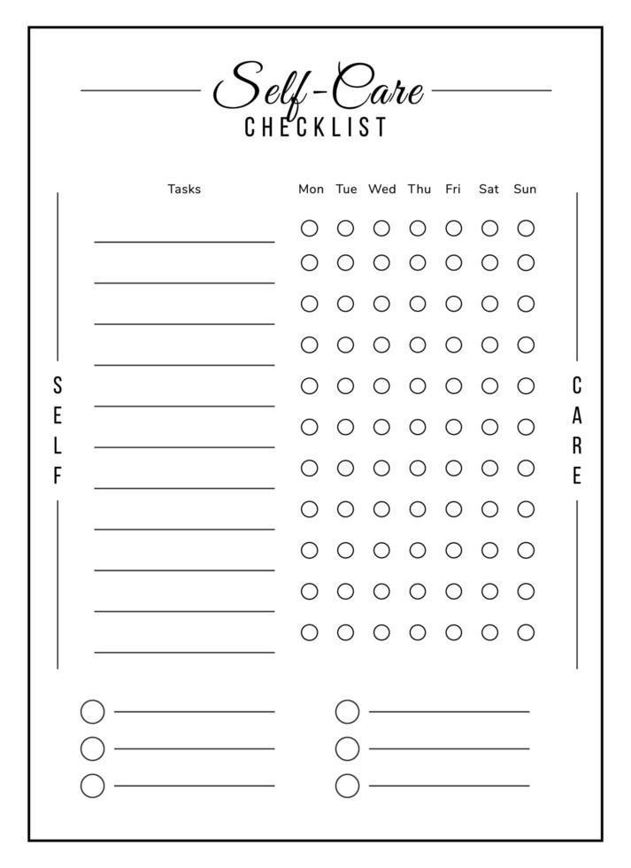 Self care task list minimalist planner page design vector