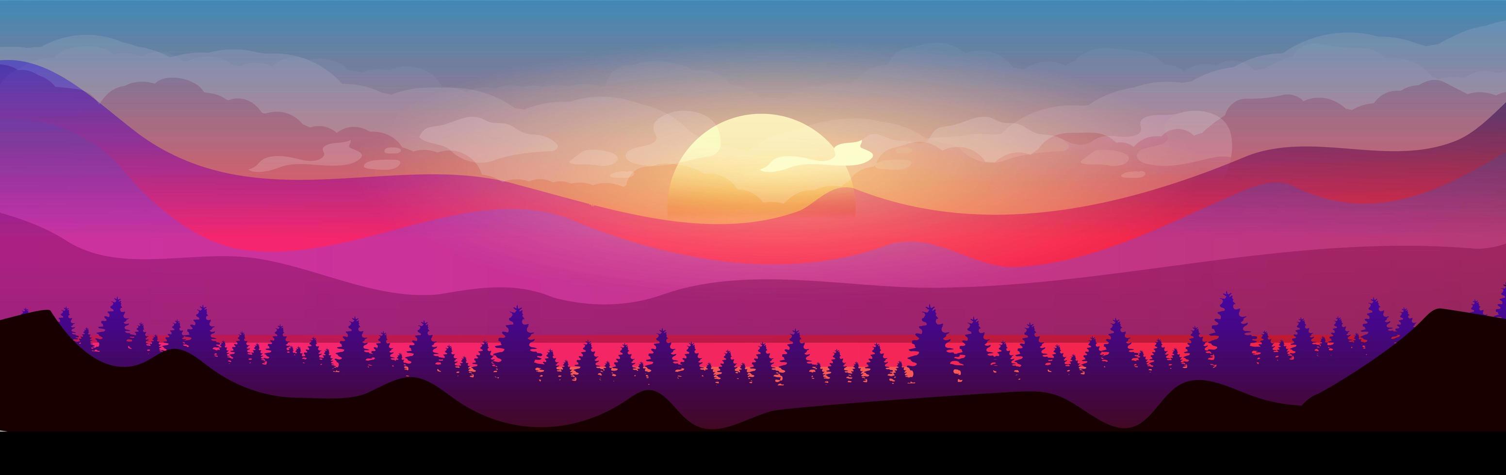 Sunset in mountains vector