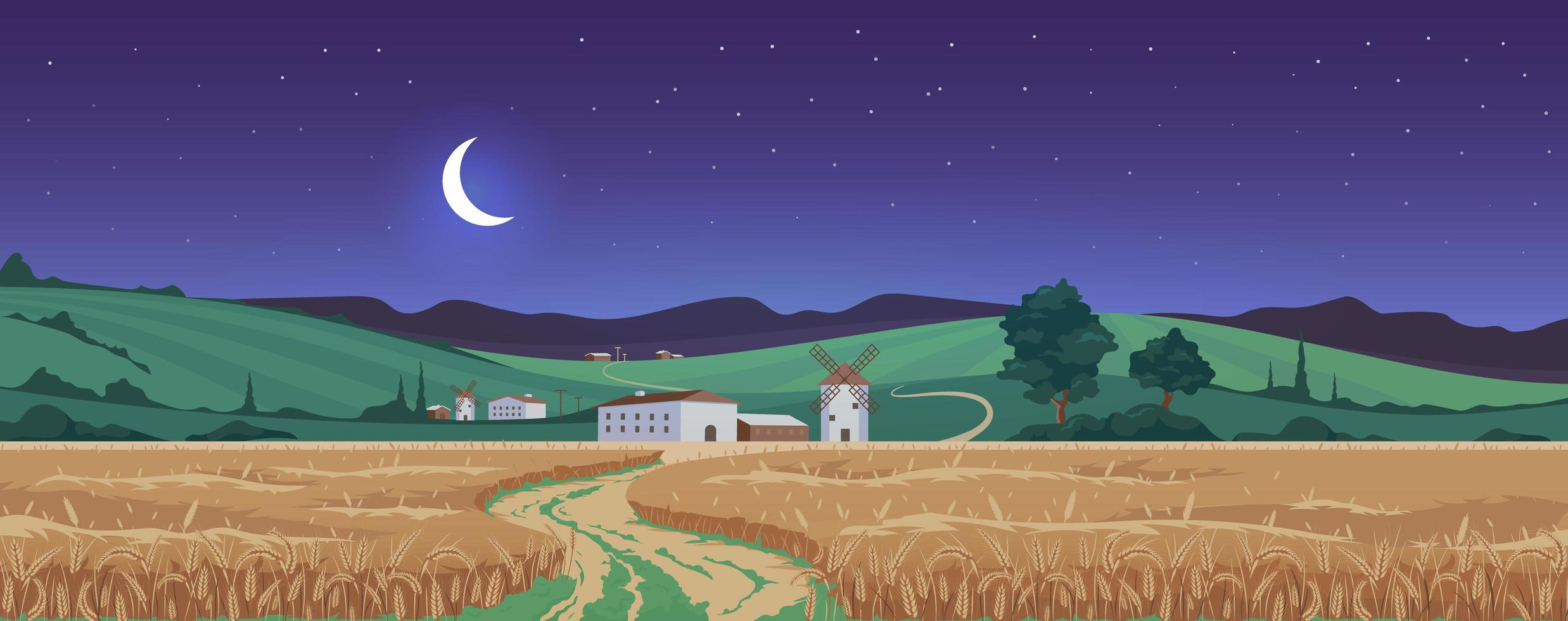 luna nueva sobre campos de trigo vector