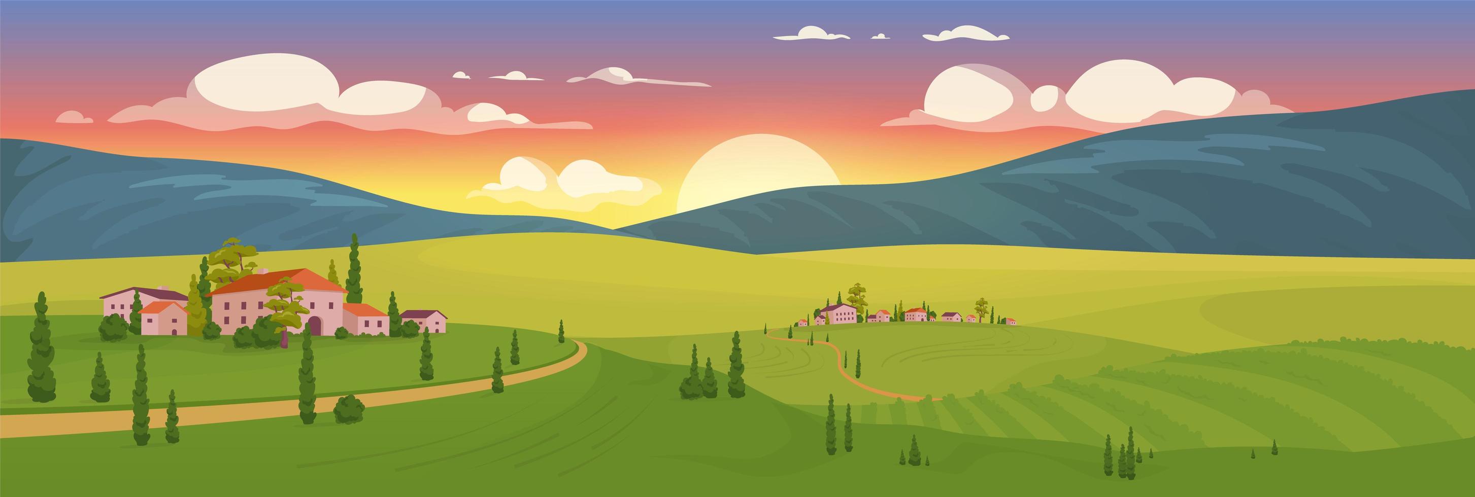 Summer sunrise in village vector