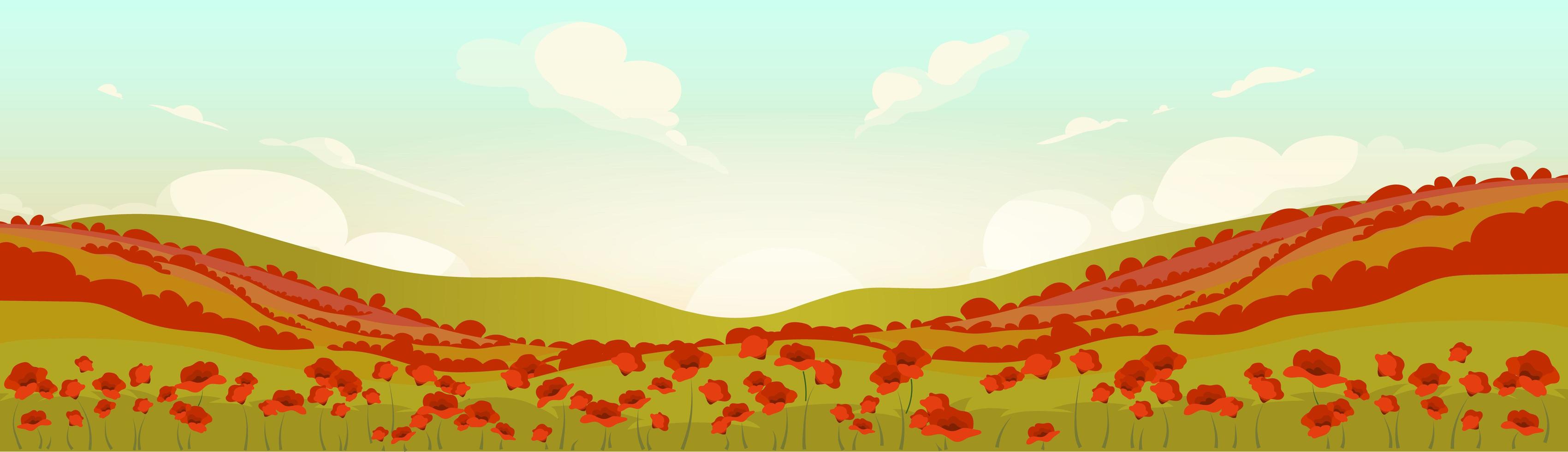 Campo de amapolas toscanas al amanecer. vector