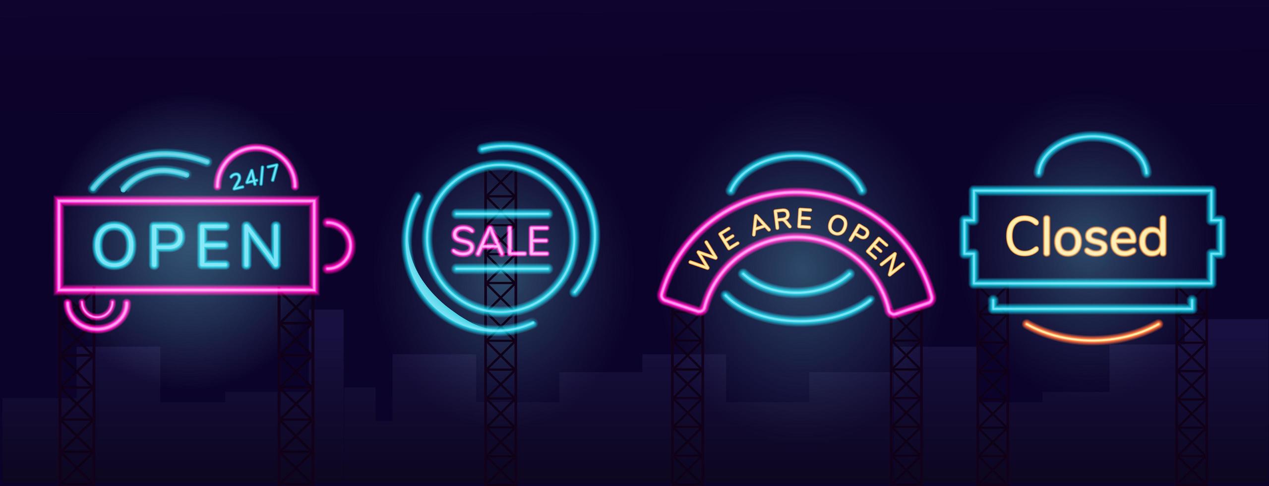 Storefront neon light set vector