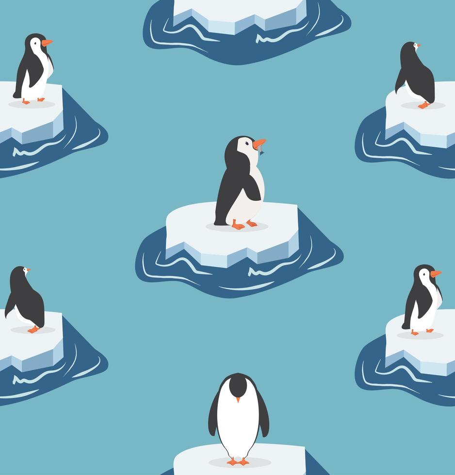 lindos pingüinos en un trozo de patrón de iceberg vector
