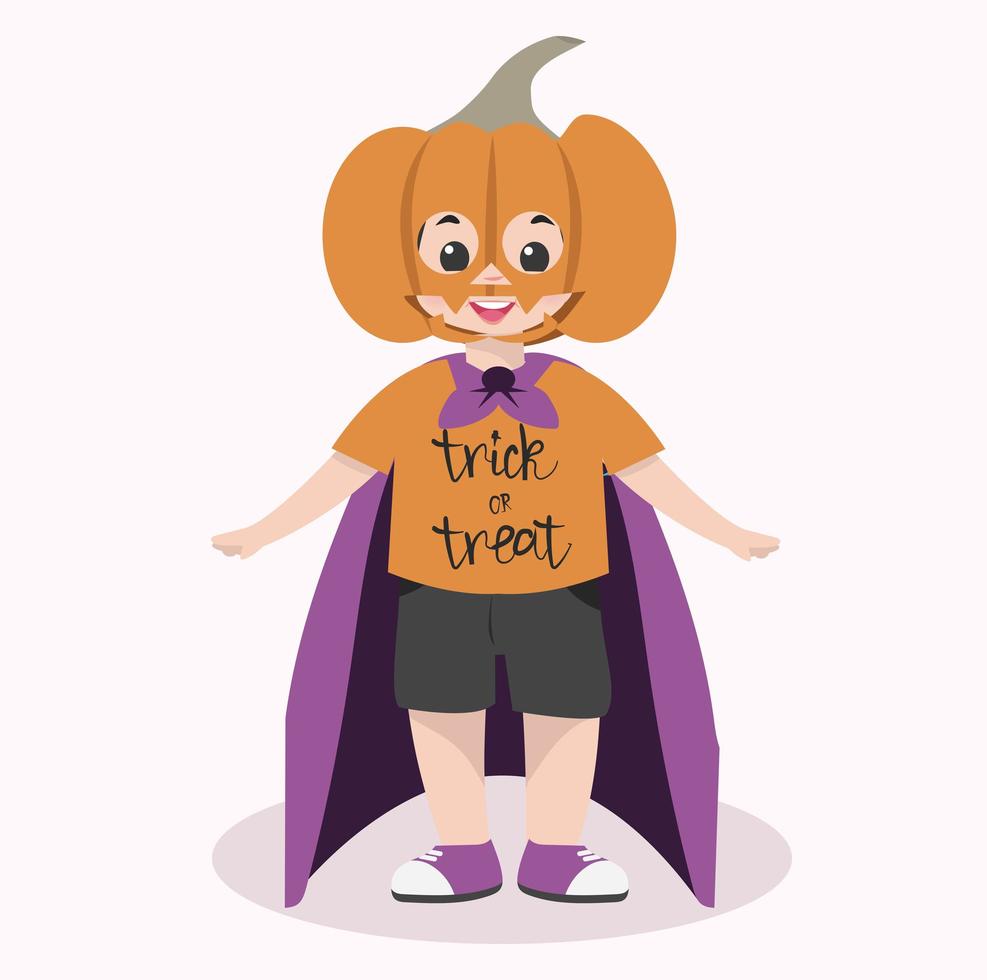 Cute kid Halloween character  wearing pumpkin mask vector