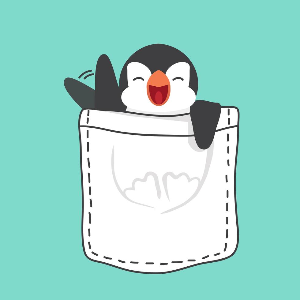 lindo pingüino gordo en el vector de bolsillo
