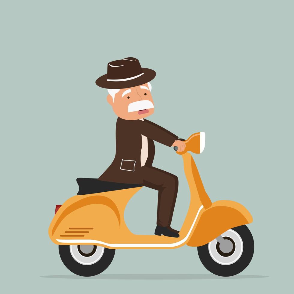 old man riding scooter vector