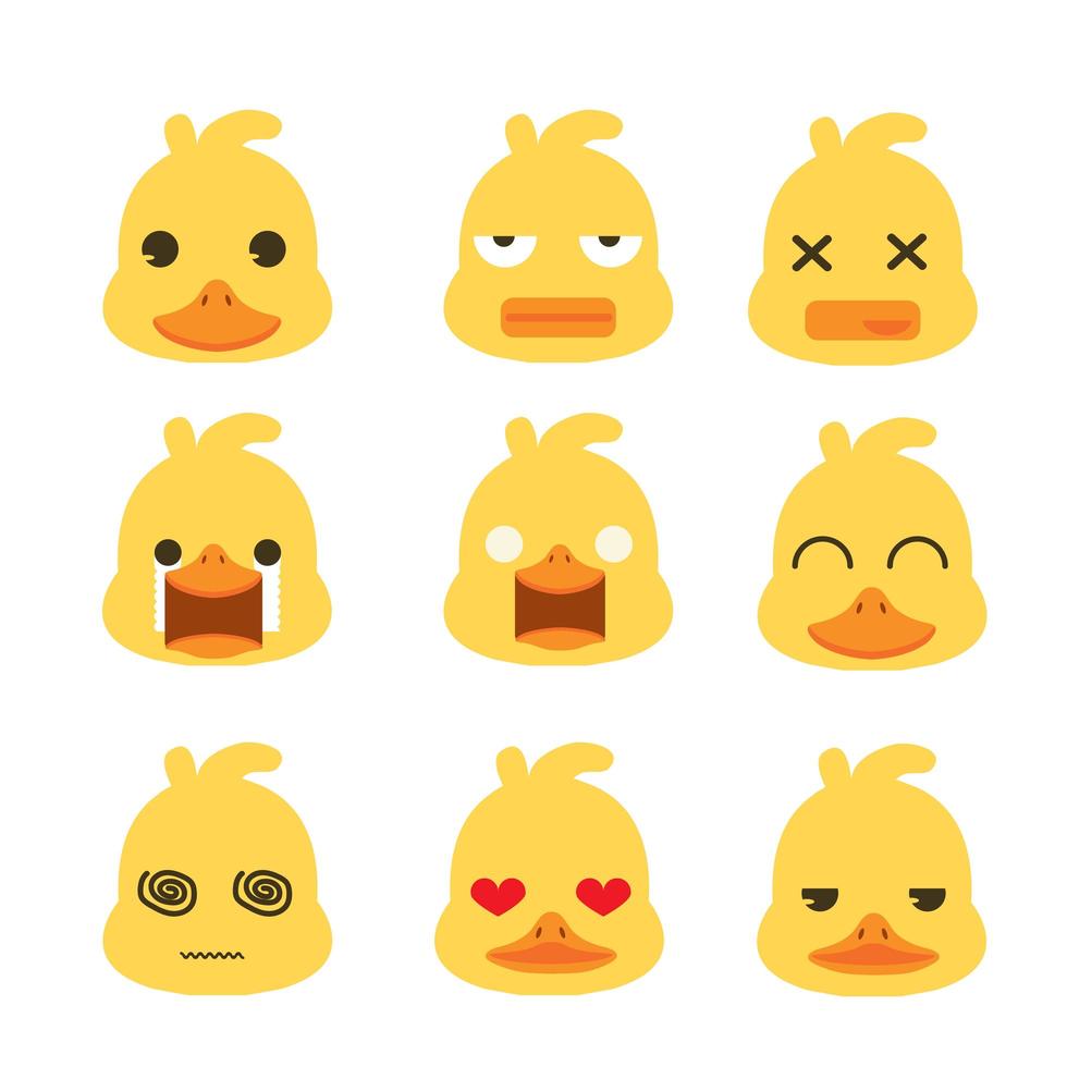 conjunto de emociones de cara de pato vector