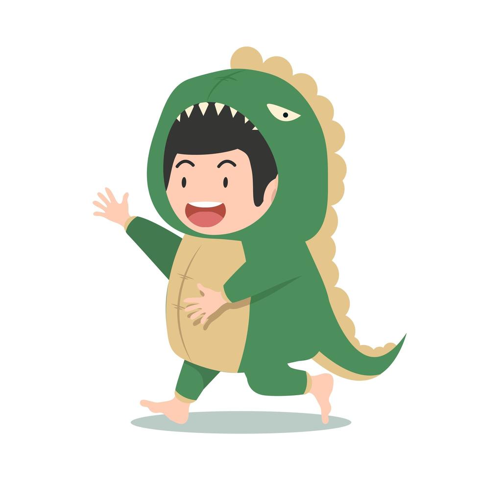 Cute boy  in dinosaur costume vector