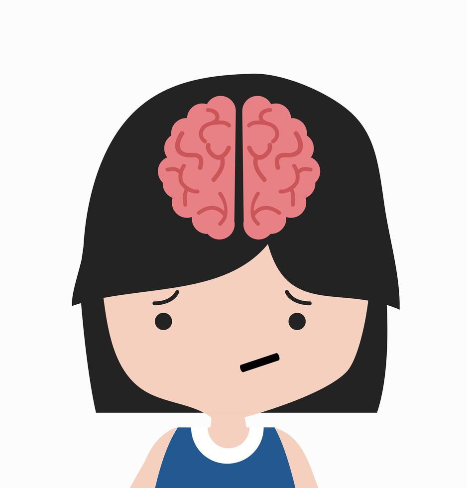 cerebro, en, cabeza, niña, caricatura vector