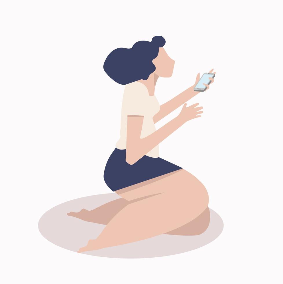 woman hold mobile in her hand vector