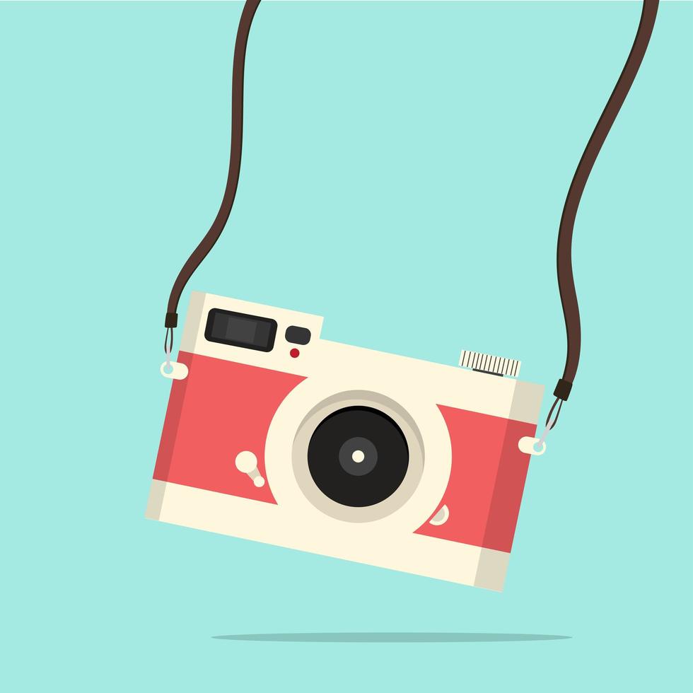 red vintage camera hanging Flat style vector