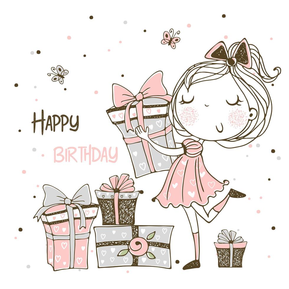 Birthday card of a princess with gifts 1663802 Vector Art at Vecteezy