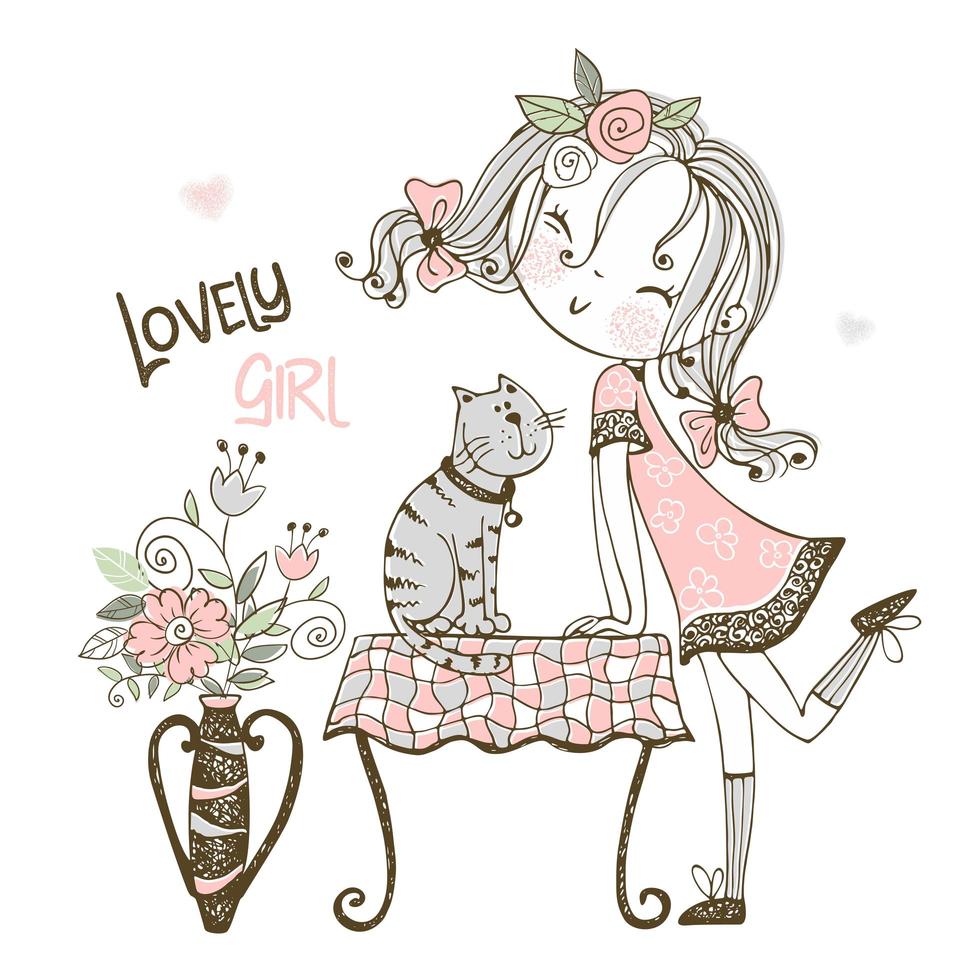 Nice girl with a cat vector