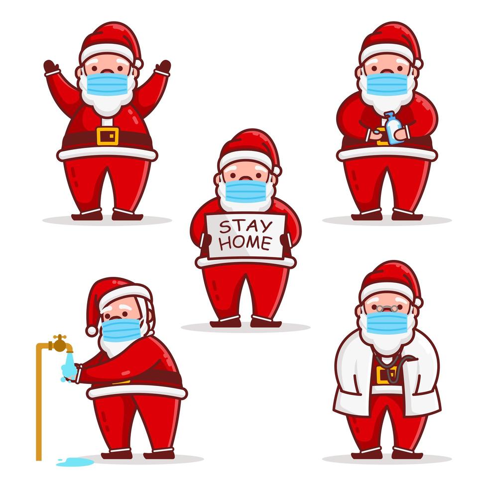 Cute Santa Claus Wearing Mask Corona Virus Design Set vector