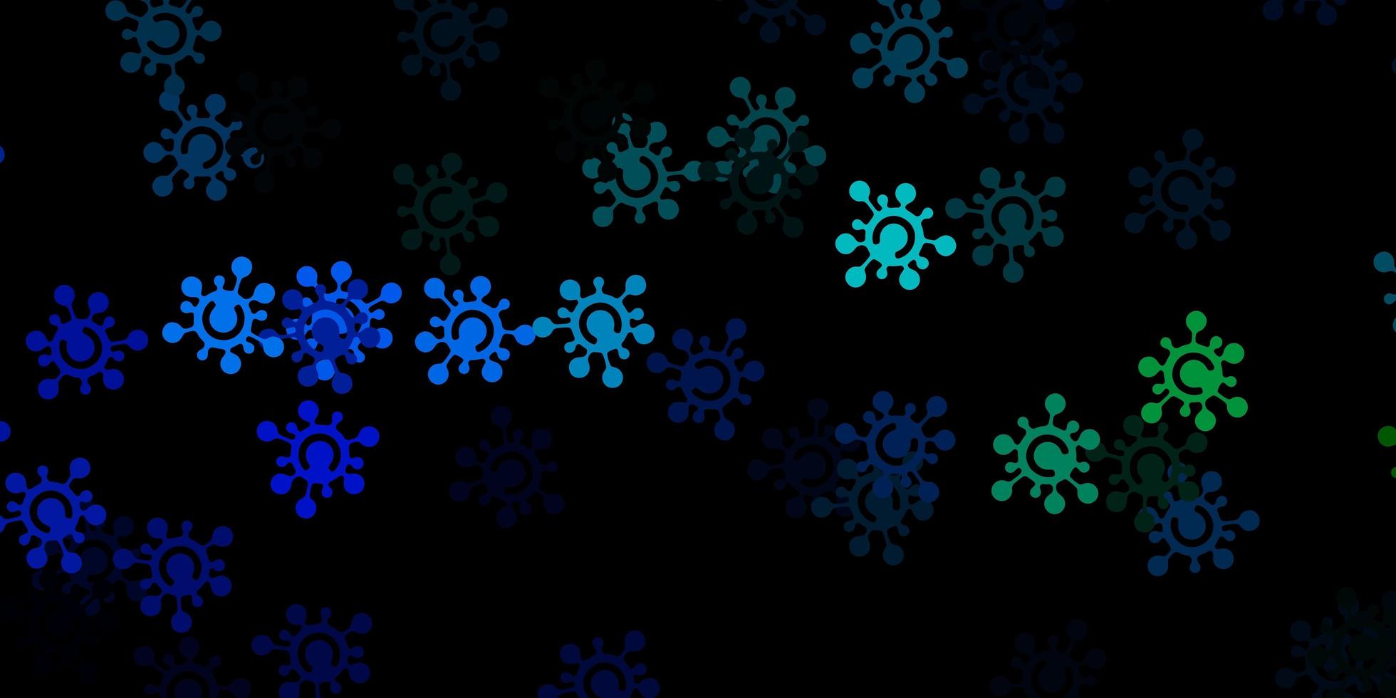 Dark blue, green backdrop with virus symbols. vector