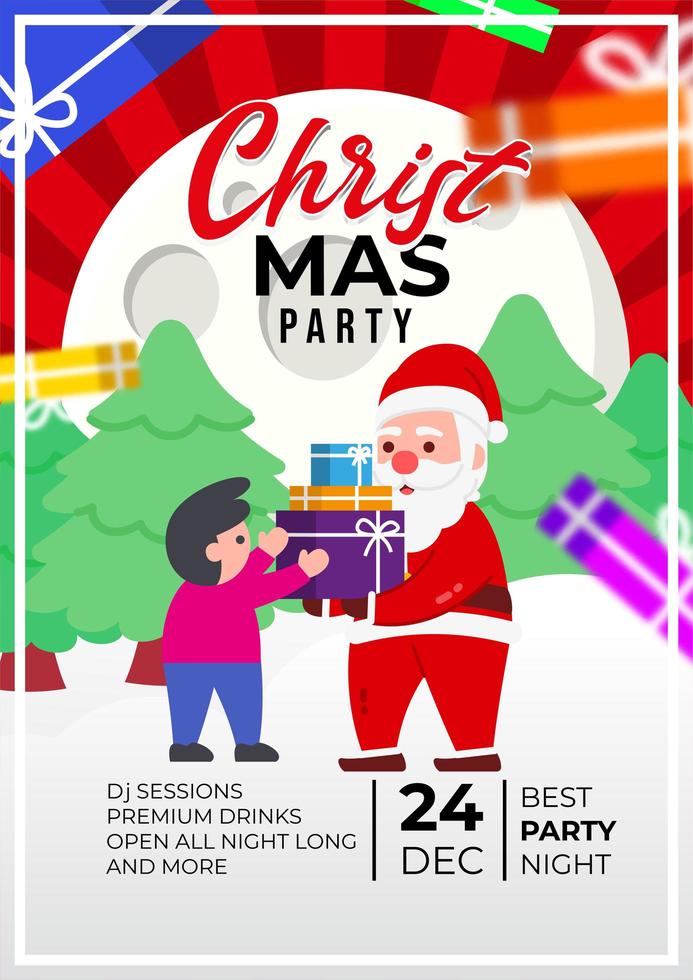 diseño de cartel de evento de fiesta de navidad con lindo santa claus vector