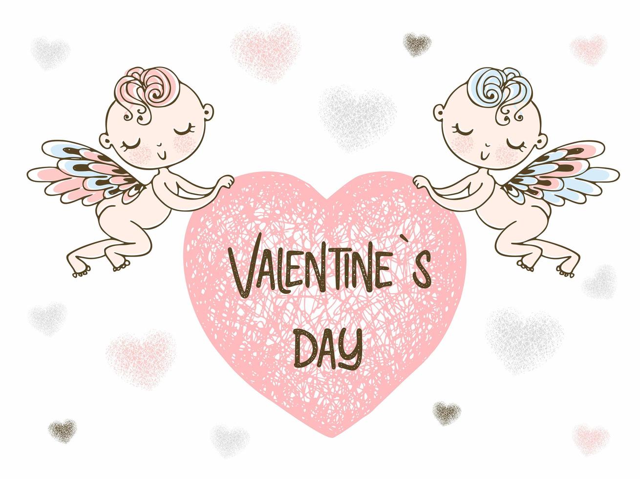 Cupids carry a big heart. Happy Valentine's day vector
