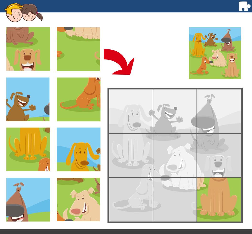 Jigsaw puzzle game with dog characters vector