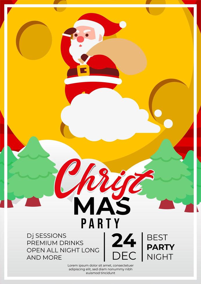 diseño de cartel de evento de fiesta de navidad con lindo santa claus vector