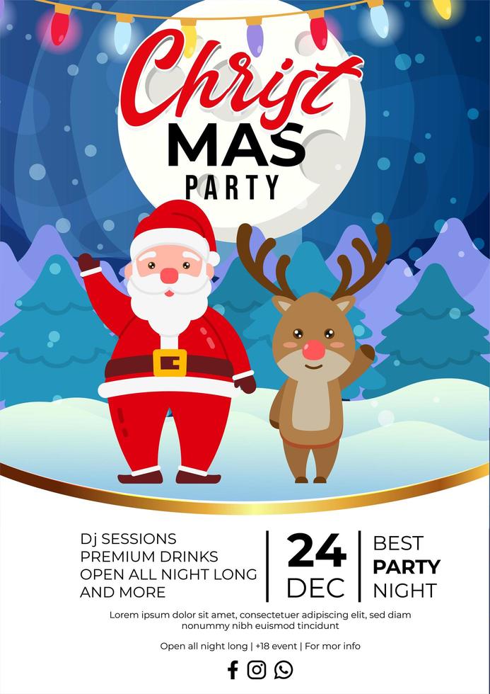 diseño de cartel de evento de fiesta de navidad con lindo santa claus vector