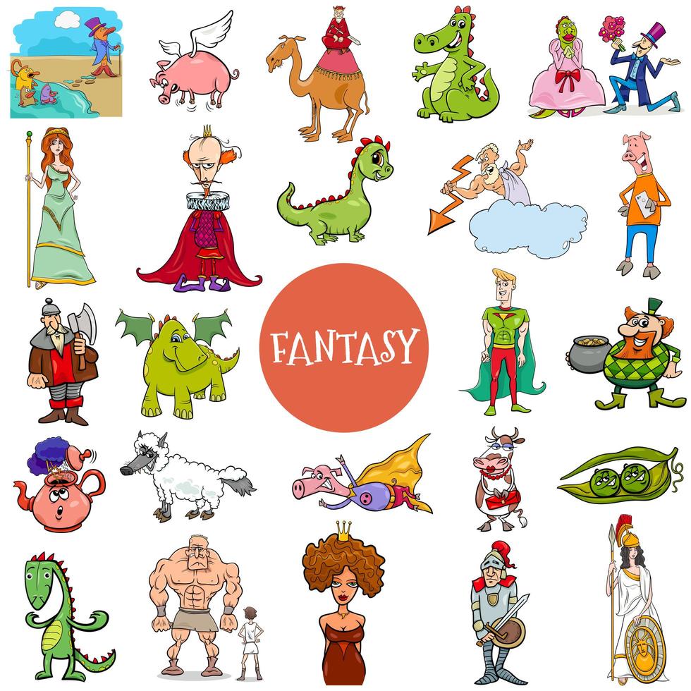 Cartoon fantasy and fairy tale characters large set vector