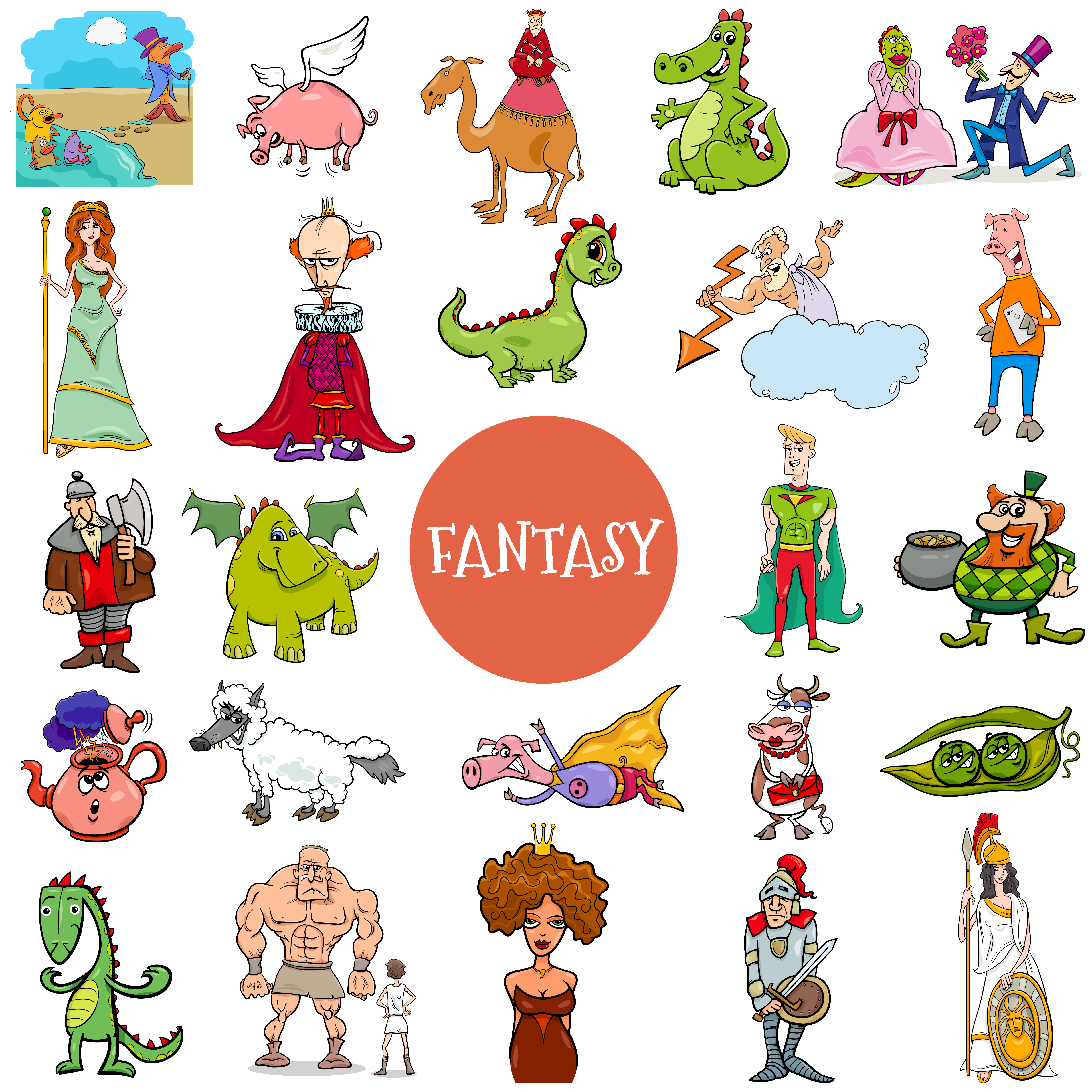 Cartoon fantasy and fairy tale characters large set 1664089 Vector Art at  Vecteezy