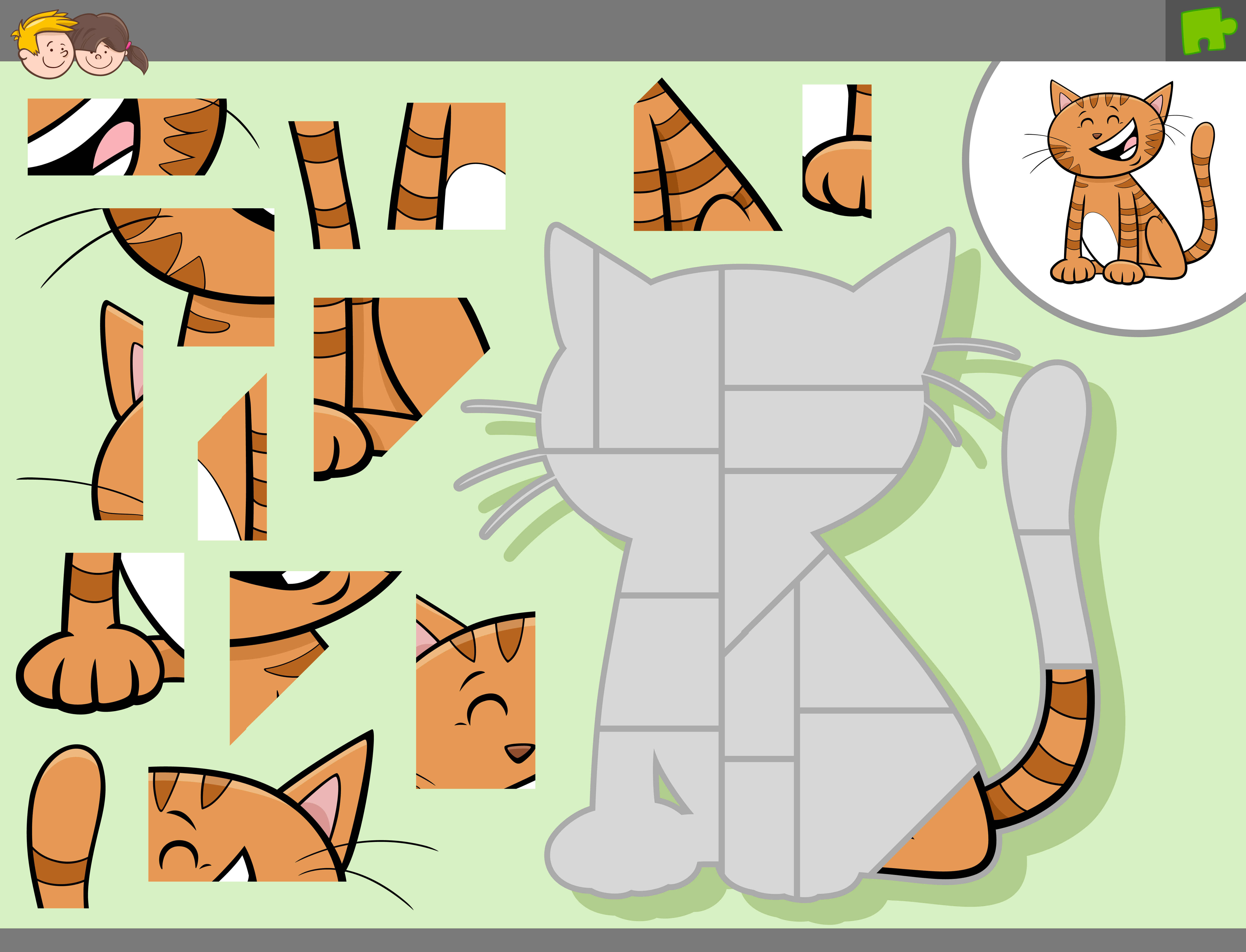 Jigsaw puzzle game with cartoon cat character 1664092 Vector Art at Vecteezy