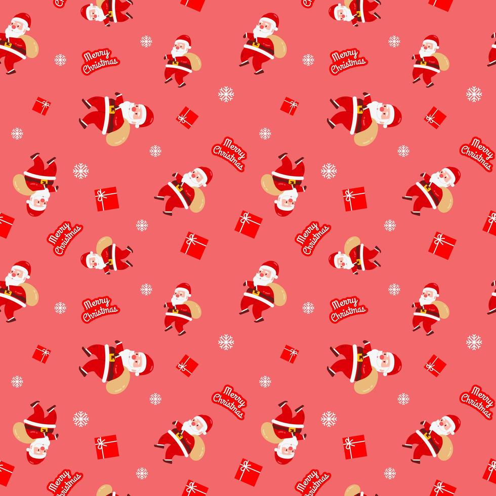 Christmas Cute Santa Claus Gift Box Red Pattern vector