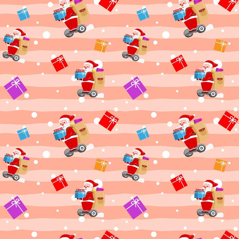 Christmas Cute Santa Claus Hover board Gift Box Pink Pattern vector