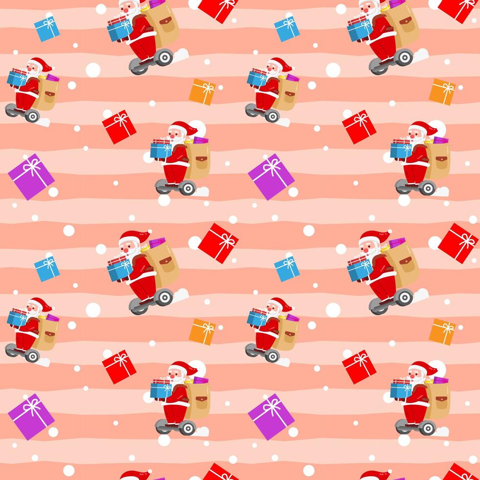 Christmas Cute Santa Claus Hover board Gift Box Pink Pattern vector