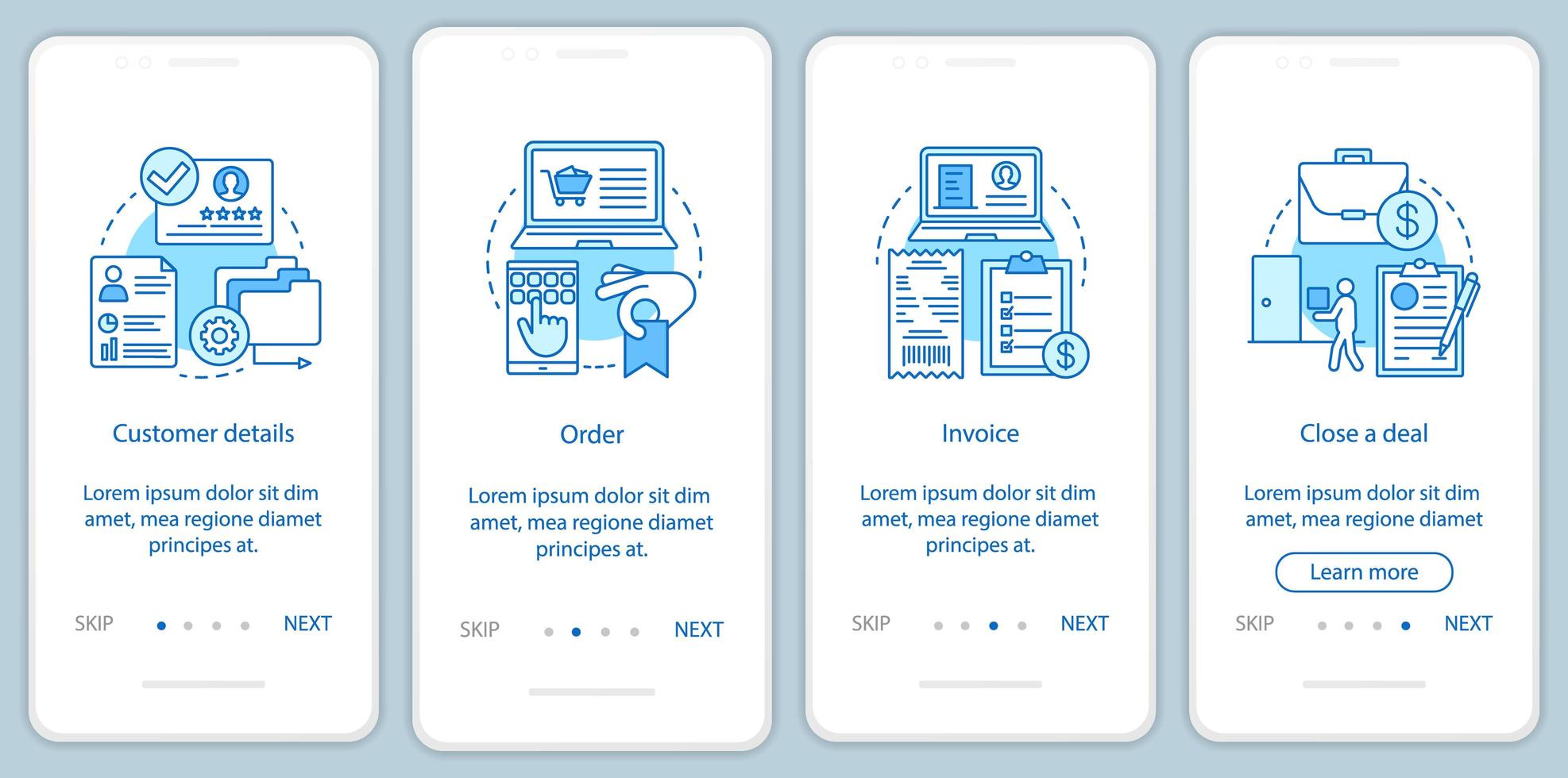 Customer relationship onboarding mobile app page screen vector