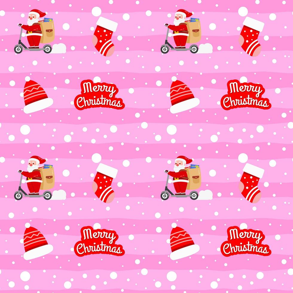 Christmas Cute Santa Claus Pattern with Scooter vector