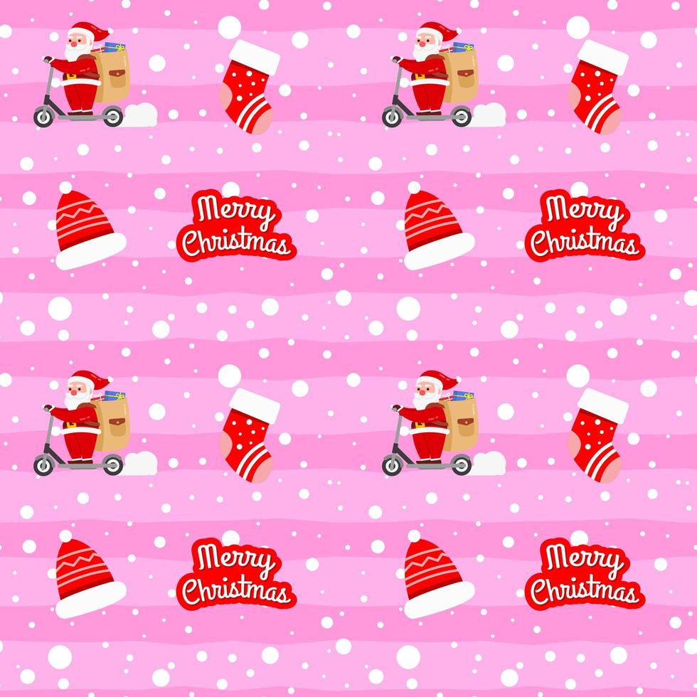 Christmas Cute Santa Claus Pattern with Scooter vector