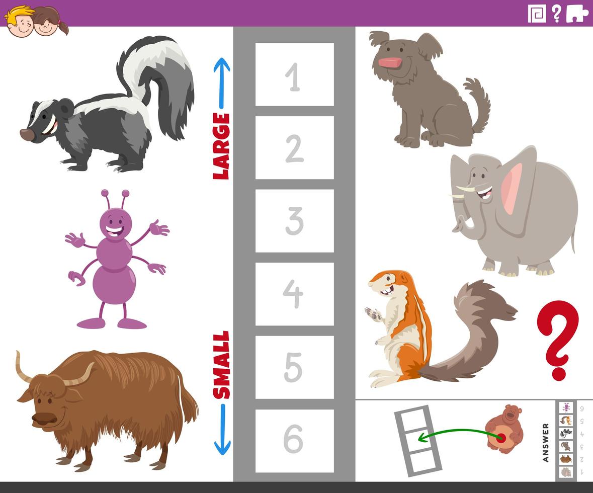 Educational game with large and small animal species vector