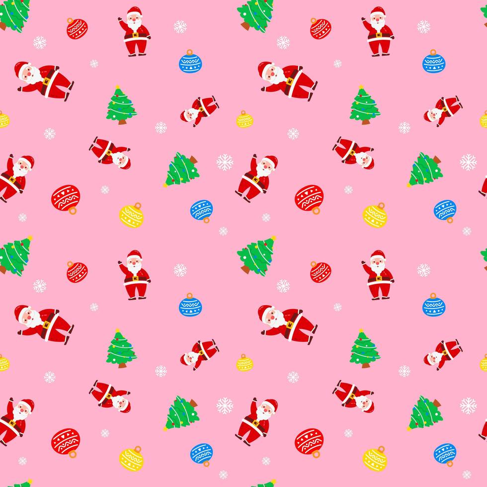navidad lindo santa claus árbol rosa patrón para papel de regalo vector