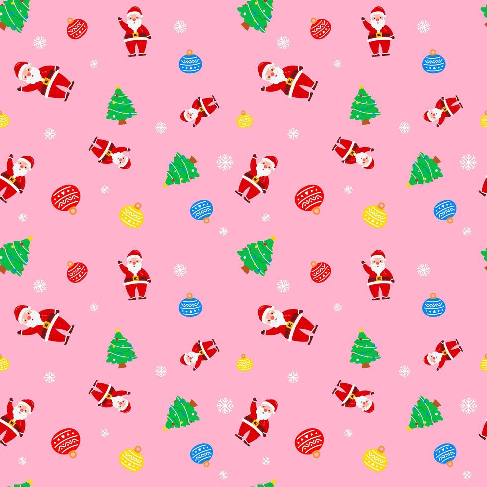Christmas Cute Santa Claus Tree Pink Pattern For Wrapping Paper vector