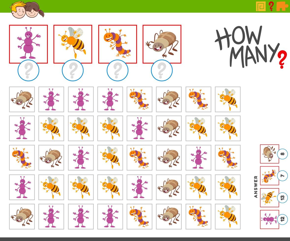 cuántos personajes de insectos contando el juego vector