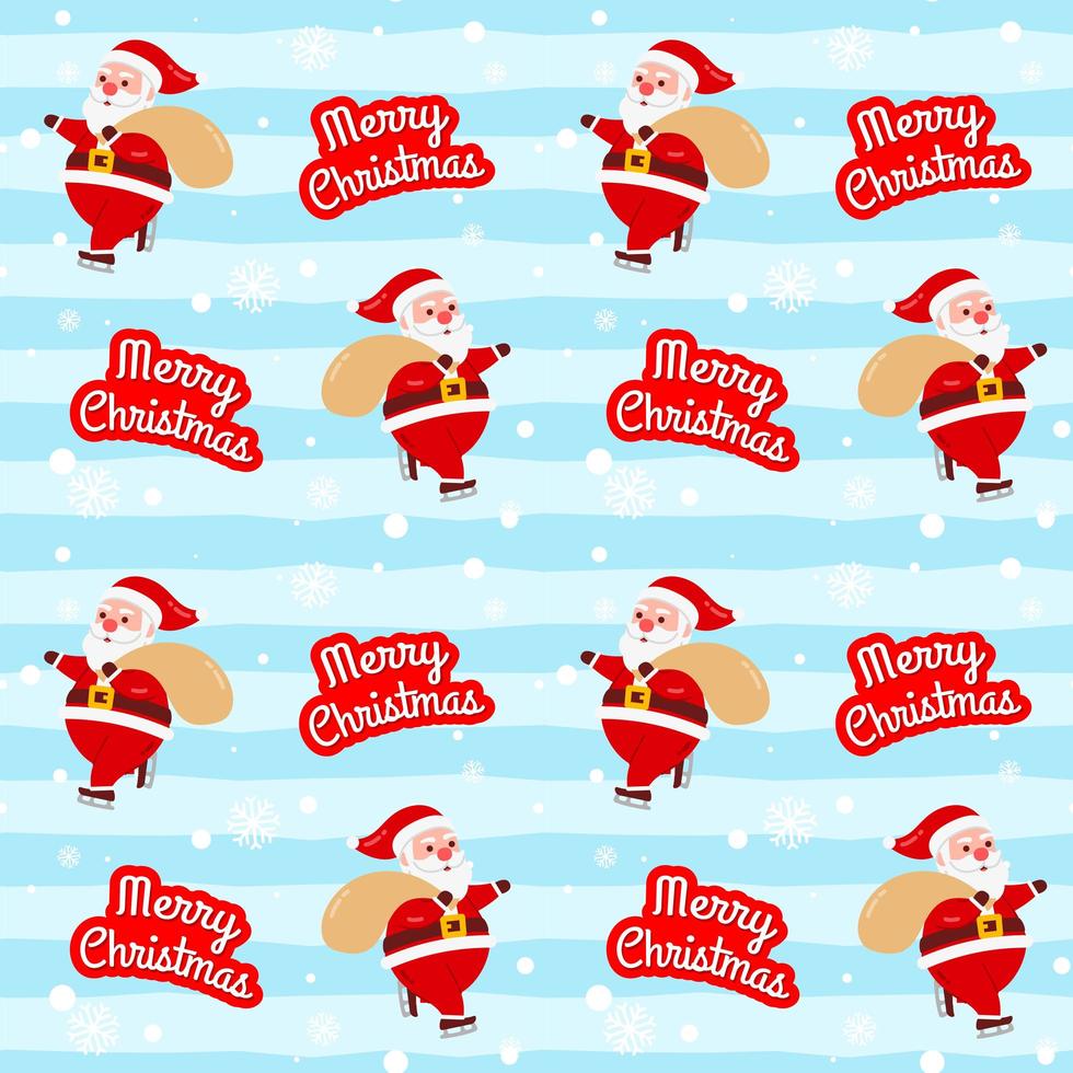 Christmas Cute Santa Claus Ice Skating with Gift Pattern vector