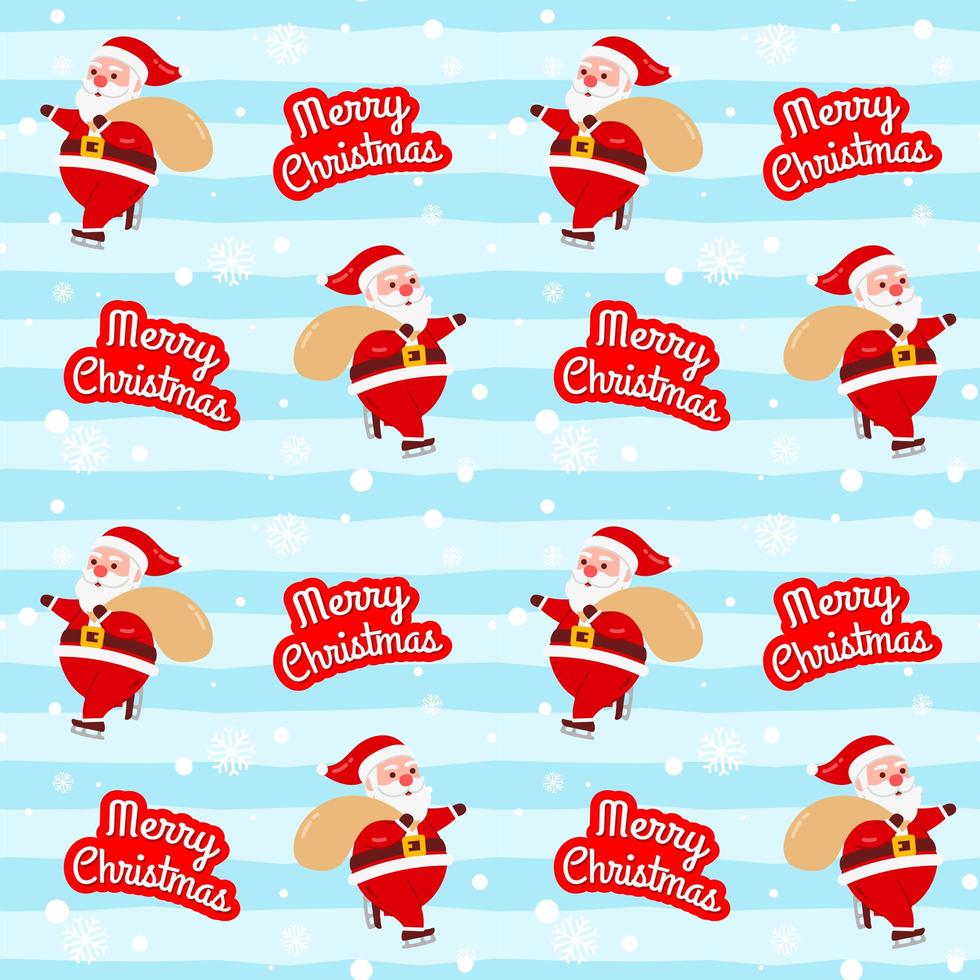 Christmas Cute Santa Claus Ice Skating with Gift Pattern vector