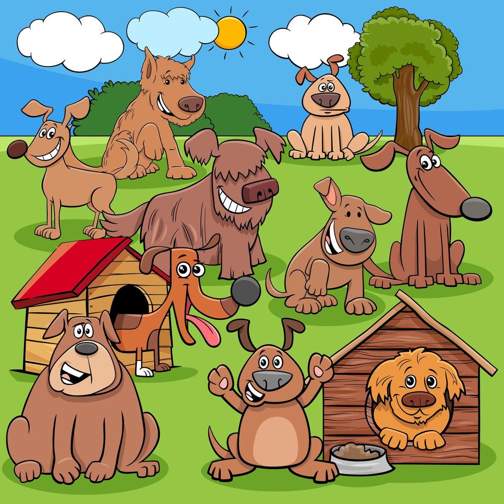 Cartoon dogs and puppies characters group vector