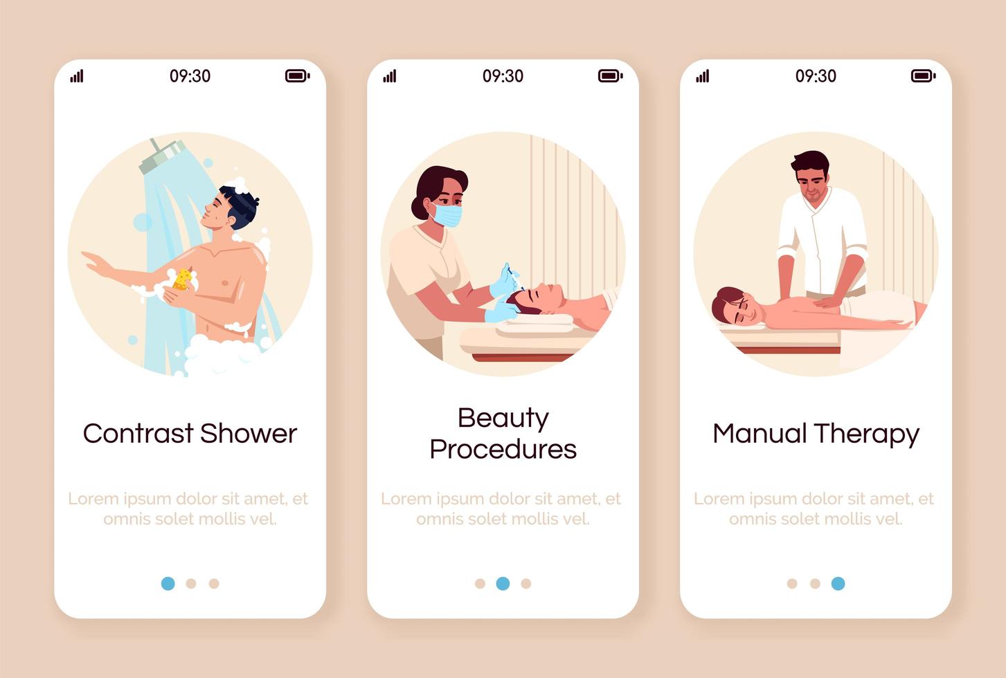 Spa resort onboarding mobile app screen vector