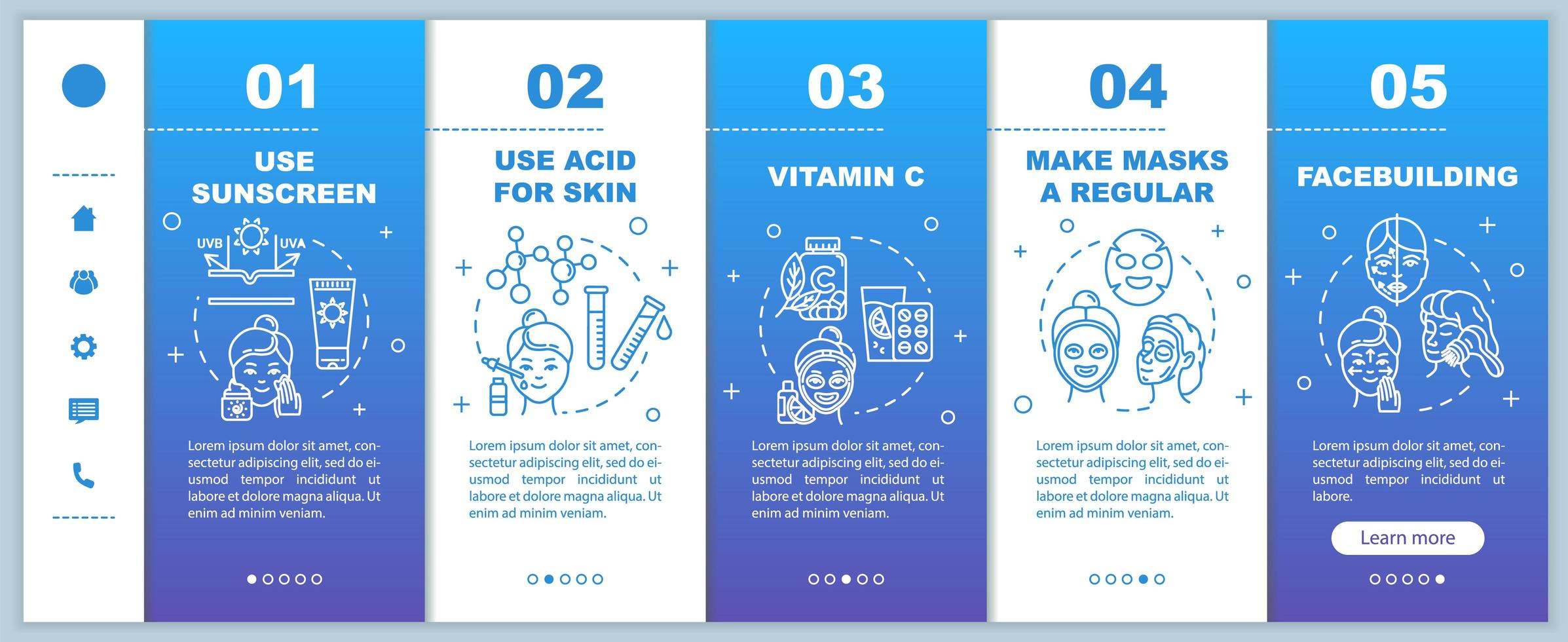 Skincare onboarding template. vector