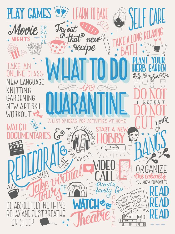 What to do in quarantine, typography poster vector