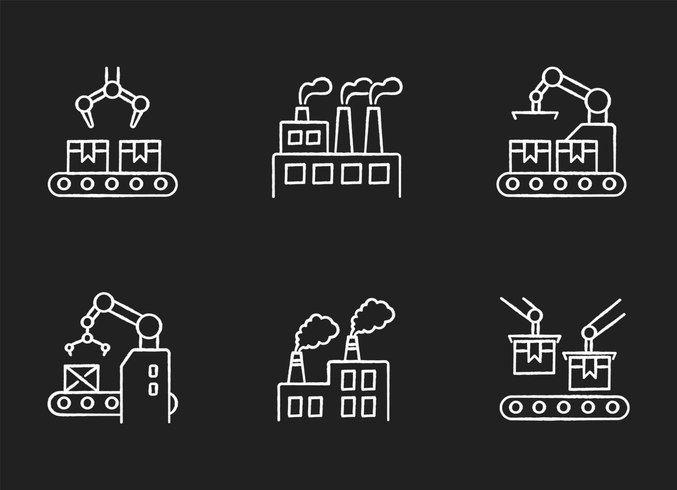 Factory production chalk white icons set vector