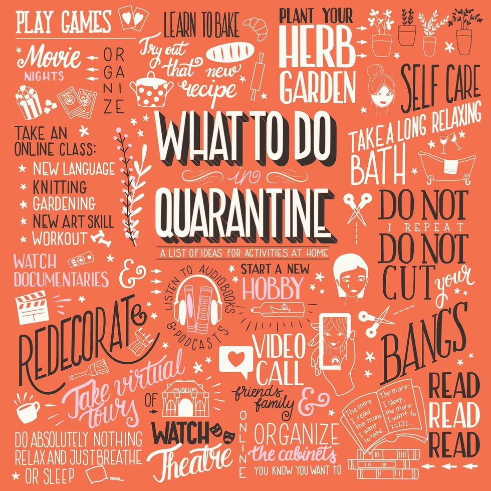 What to do in quarantine, typography poster design vector